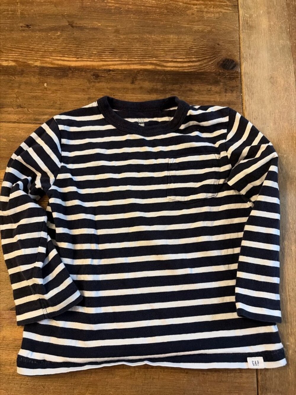 Baby Gap 3T Navy White Striped Long Sleeve Pocket Tee Boys